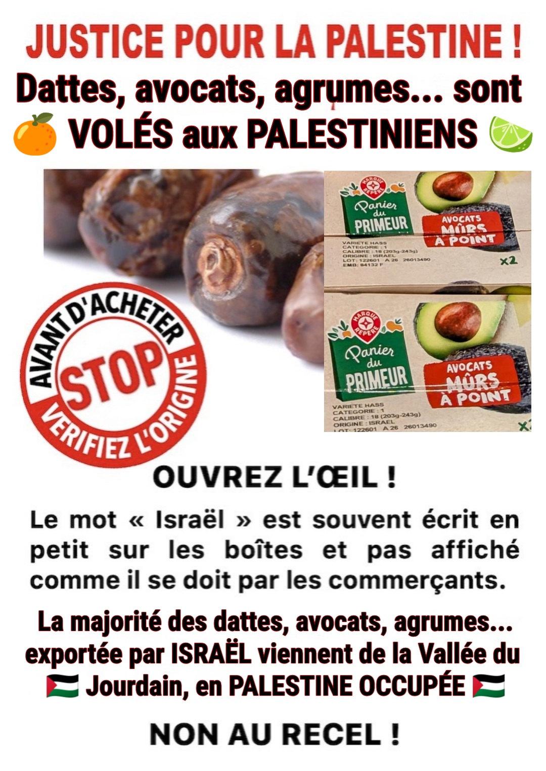 Affiche de boycott des dattes israéliennes