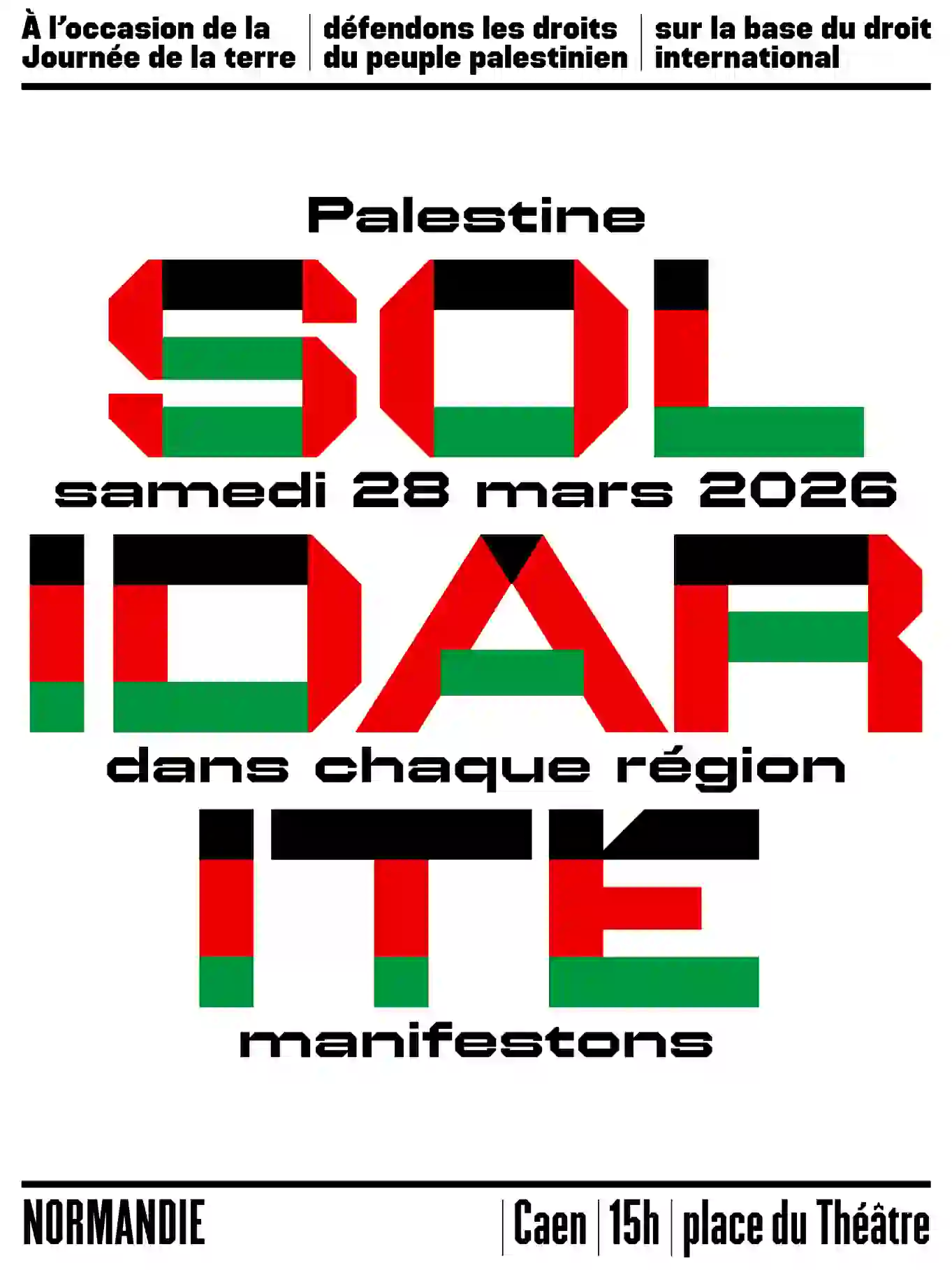 Palestine Sol, Samedi 28 Mars 2026, IDAR dans chaque région ITE manifestons